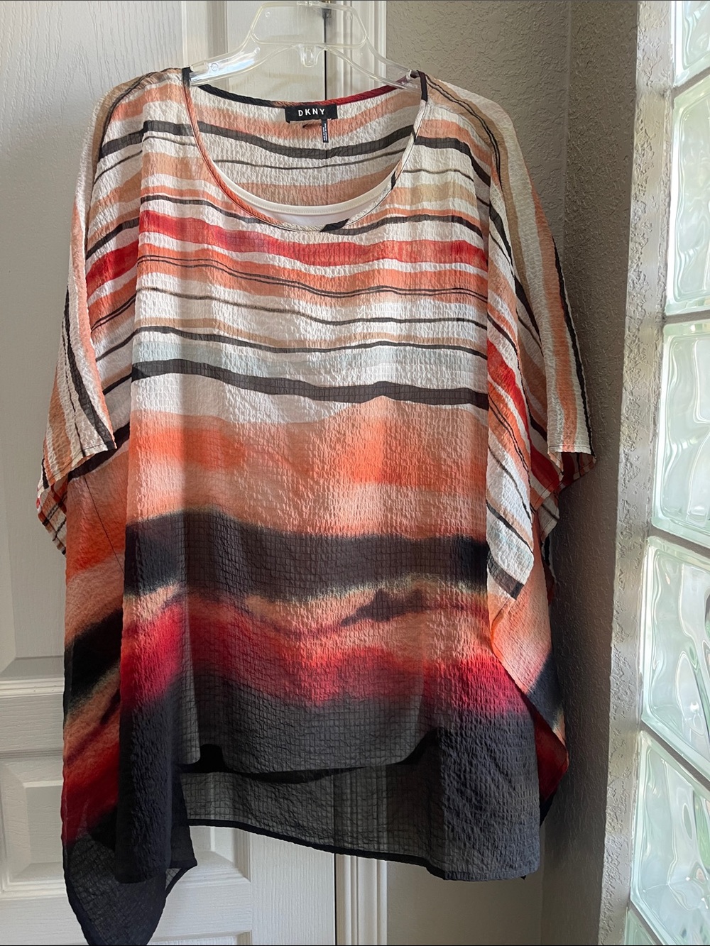 DKNY Orange, Coral & Black Striped Short-Sleeve Tunic